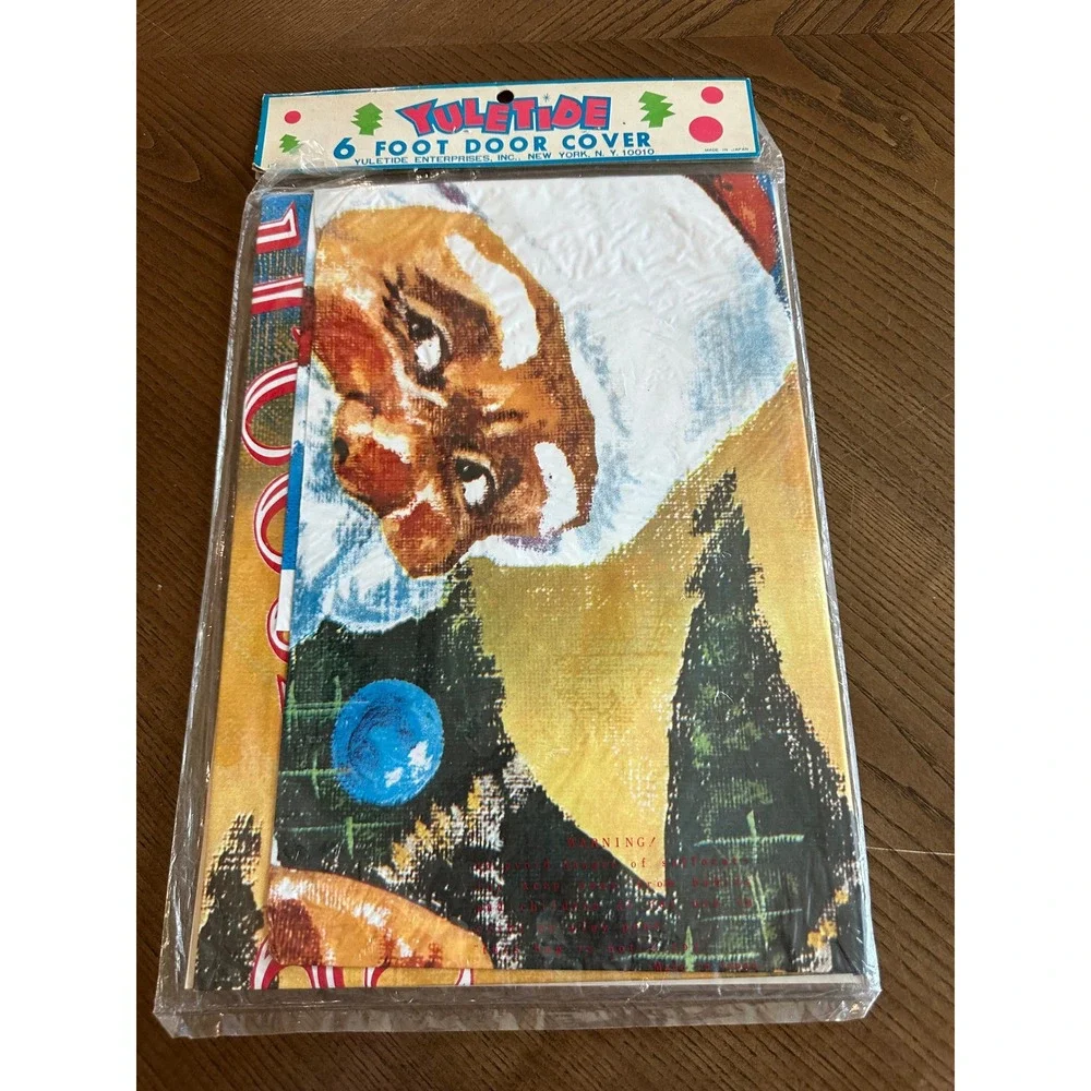 Vintage Yuletide Black Santa 6 Foot Door Cover Waterproof Vinyl NOS 6013 Japan